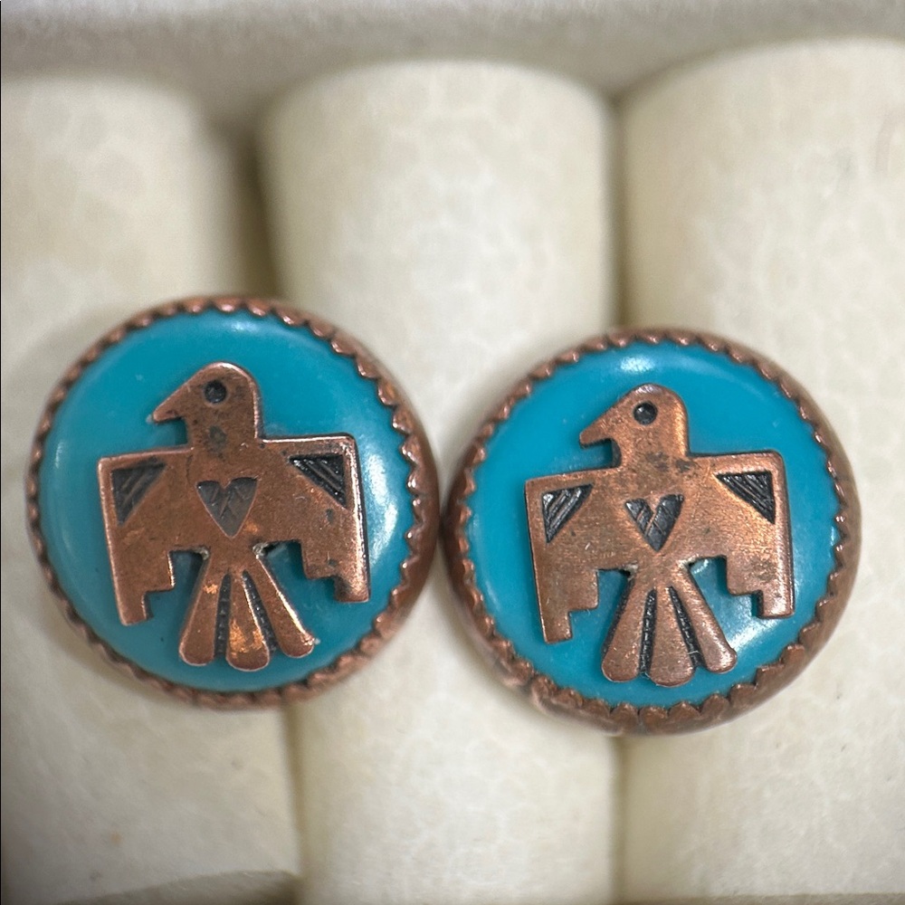 Vintage Turquoise and Copper Thunderbird  Earrings by Bell Trading post